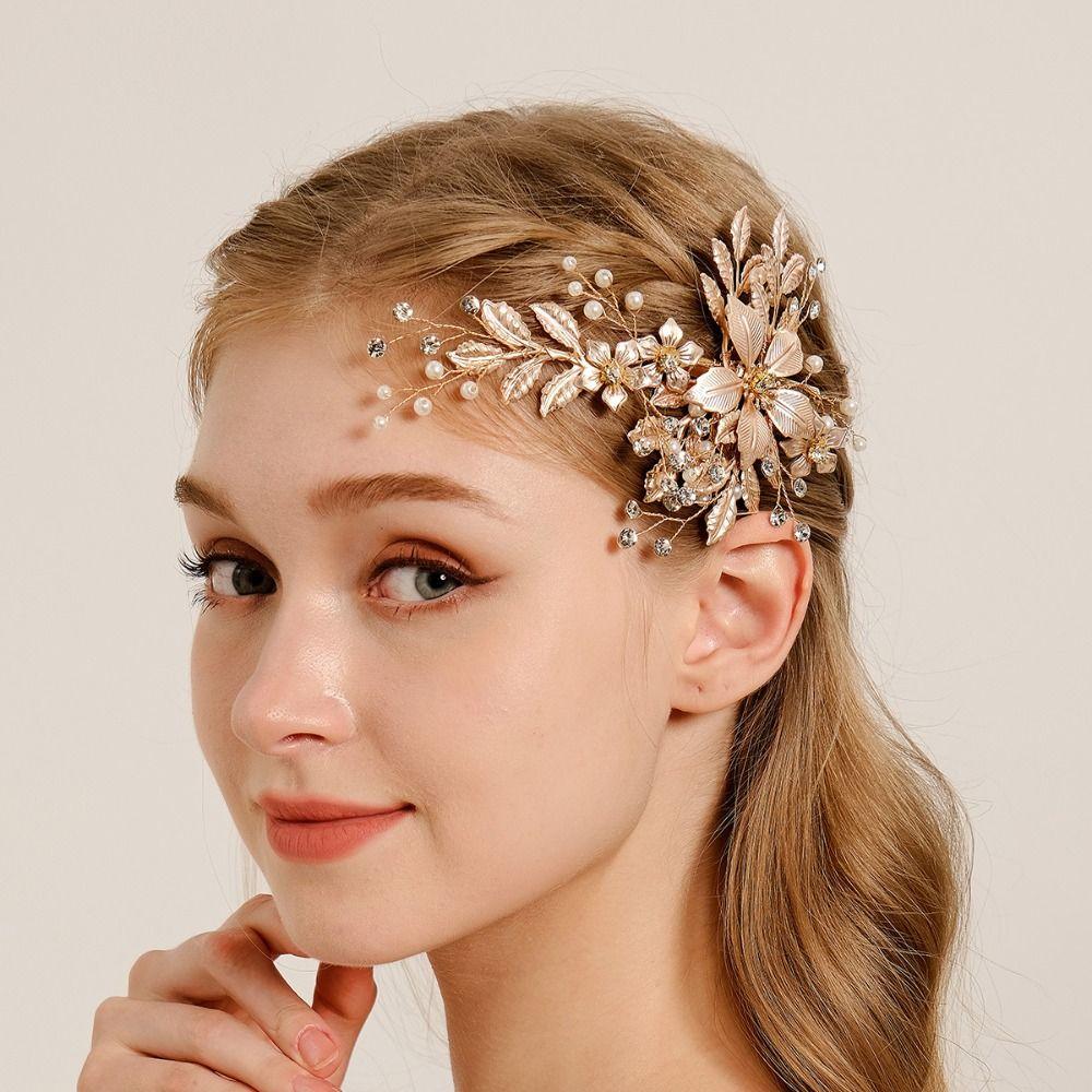 Pearl Bride Hairpin Silk Flower Wedding Headdress Exquisite Bridal Hair Clip Banquet Dancing Party