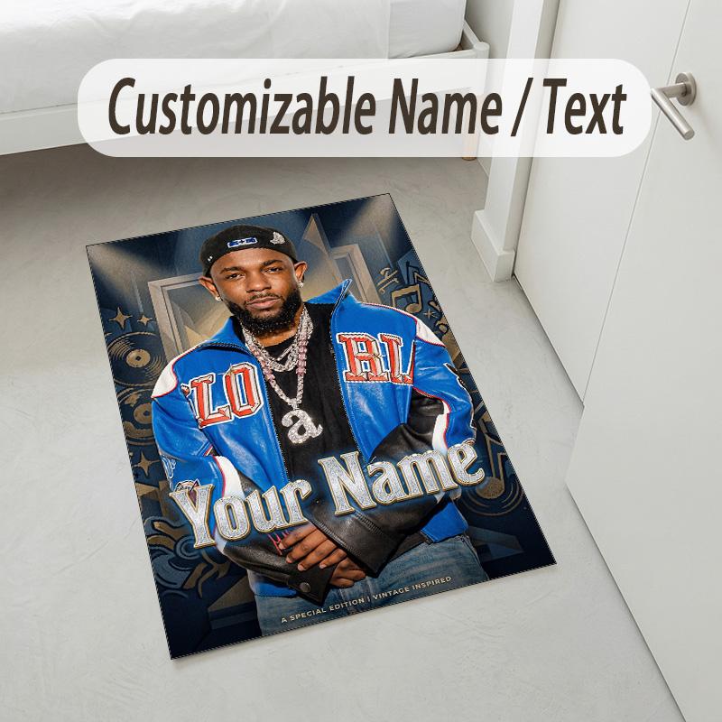 Personalized Crystal Velvet Carpet,Kendrick Lamar Custom Printed Name, Plush Area Rug For Home Indoor Decor