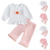 Kleinkind Mädchen Halloween Kürbis Stickerei Langarm Rundhals Pullover Sweatshirt und Elastische Taille Ausgestellte Hose Set