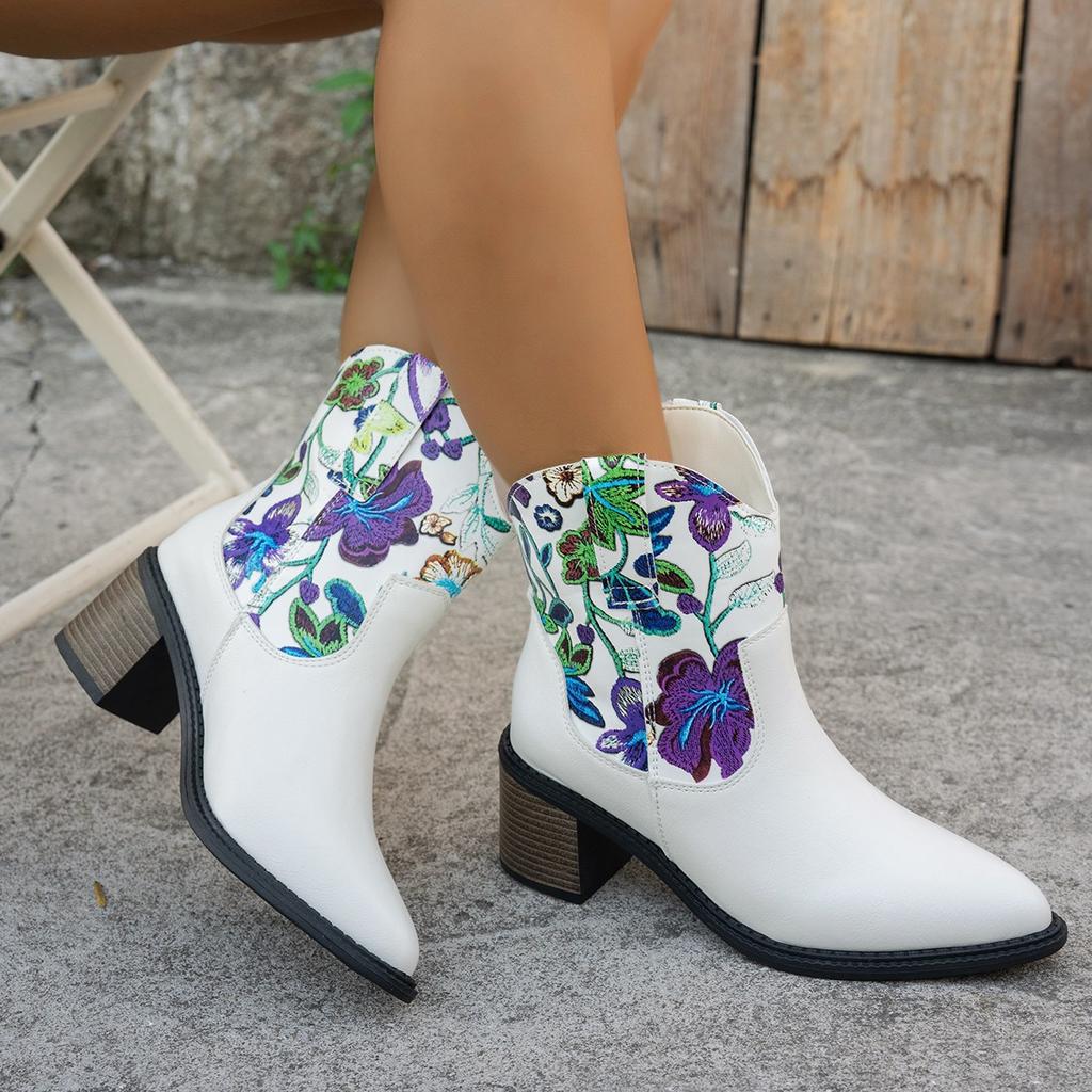 European and American large-size pointed short cowboy boots women's autumn and winter new low-heeled color matching Martin boots women's boots