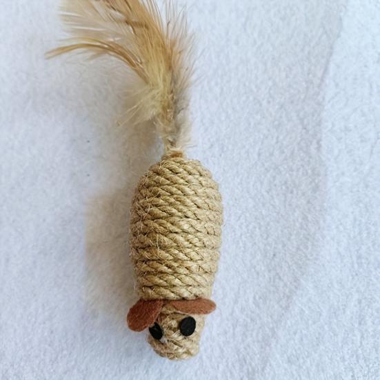 Natural Sisal Toy for Cats Handwoven Sisal Balls Mice Toys with Feather/Bell Interactive Cat Scratcher Chew Toy for Kitten Kicker