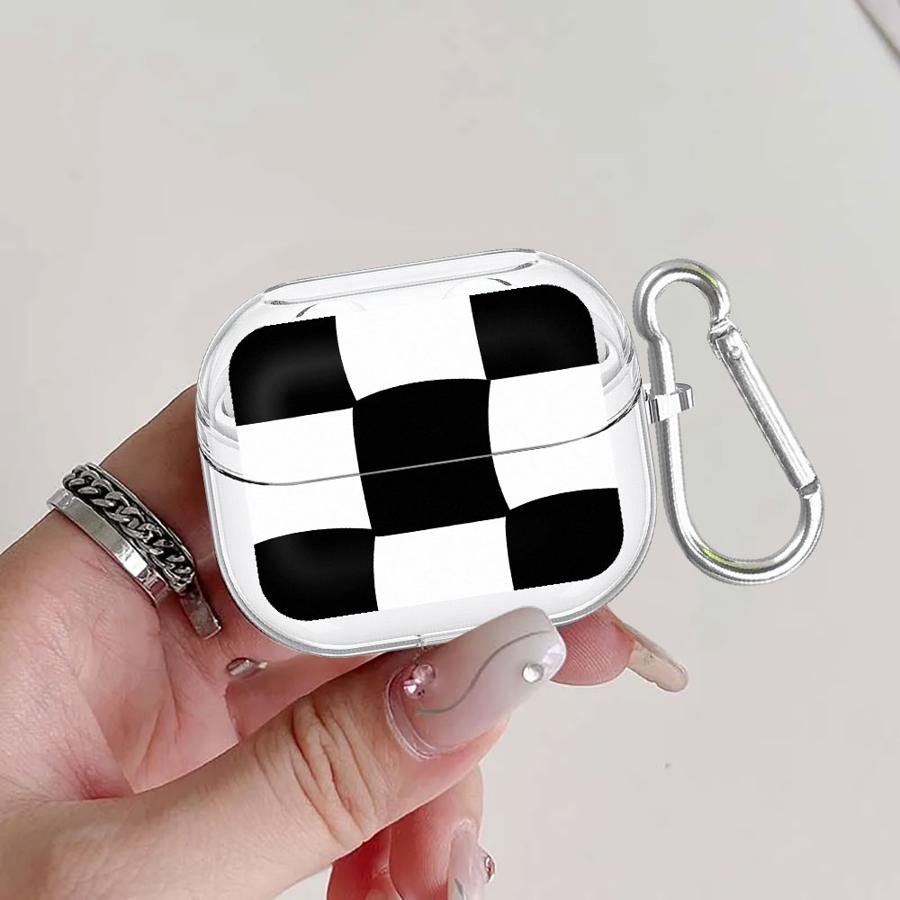 

Case For Samsung Galaxy Buds 2Pro 4 Pro 3Pro 4Pro 3 FE Live 2 Clear Earphone Cases Cover With Hook Black White Love Grid Buds 4
