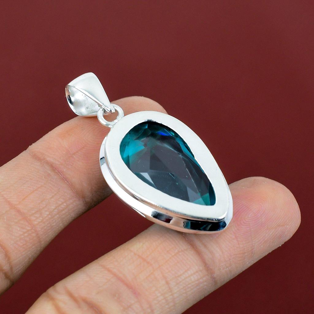 Faceted swiss blue topaz pendant natural gemstone jewelry designer pendant 925 sterling silver pendant handmade dainty pendant gifts for mom