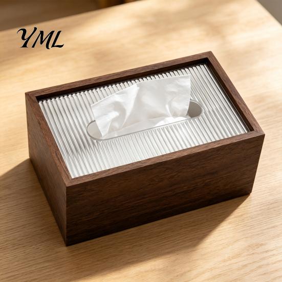 Decorative Wood Box Wooden Tissue Cover, Rectangular Paper Towel Dispenser, Napkin Storage Convenient Holder Organizer for Office Desk Home