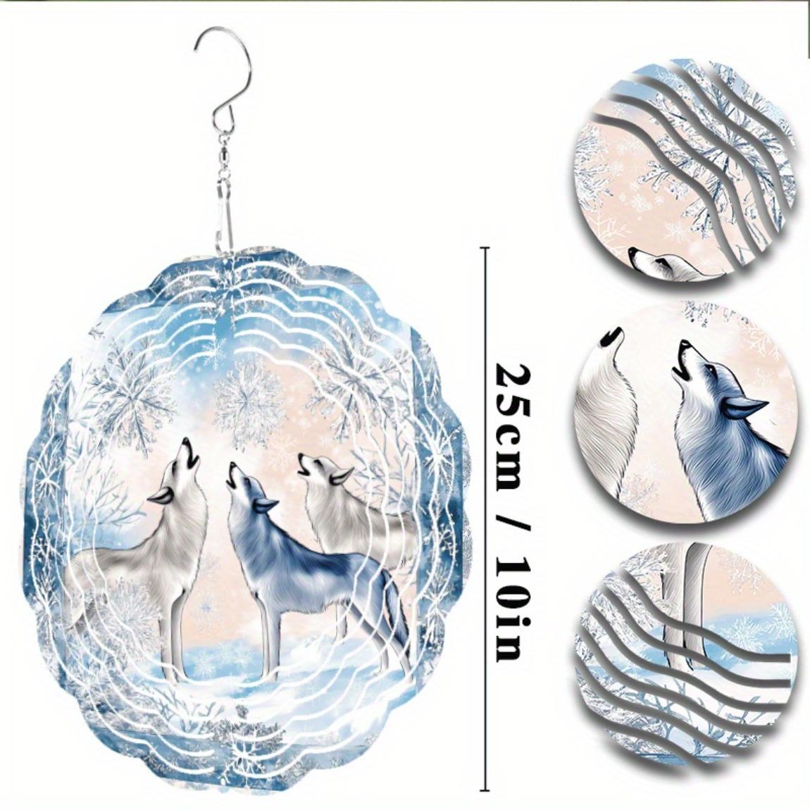 

Зимняя сказка 10-дюймовая металлическая ветряная музыка с дизайном воющих волков и снежинок, вращающийся на 360 градусов крючок для декора сада, патио, балкона, подарок 01A