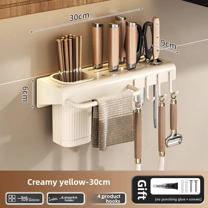 Home Goods from Mainland China No-Drill Wall-Mounted Kitchen Knife Rack Chopstick Holder Multi-Functional Storage Shelf Durable