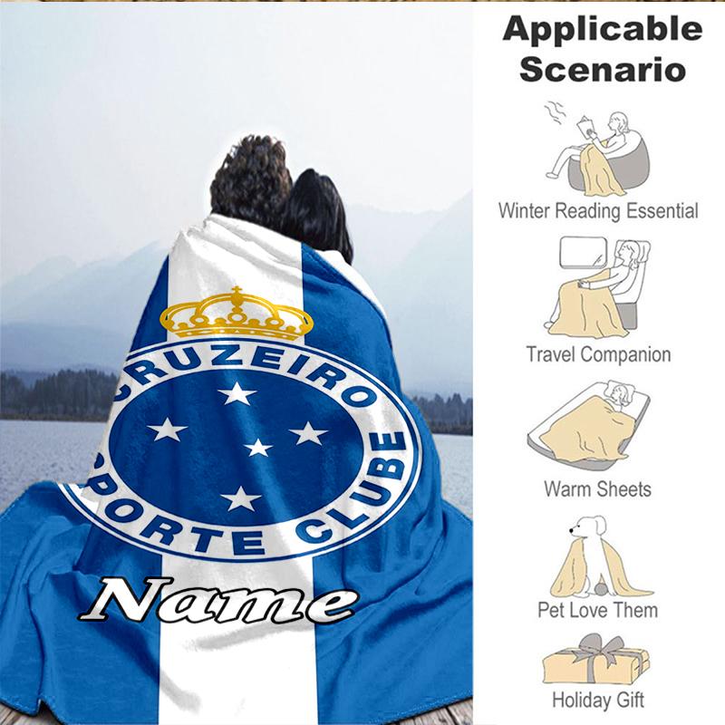 Custom Name Cruzeiro FC Crest Blanket Lightweight Ideal Bedding Blanket Perfect for Travel, Camping, Living Rooms, Sofas, Christmas gift