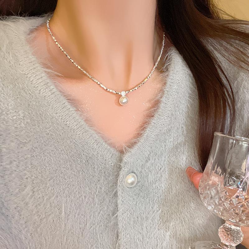 Broken silver pearl necklace Korean temperament simple design sense collarbone chain versatile necklace women