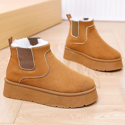 Winter New Snow Boots Women's Thick-soled Large Cotton Boots Piled and Thickened Solid Color Elastic Cotton Shoes