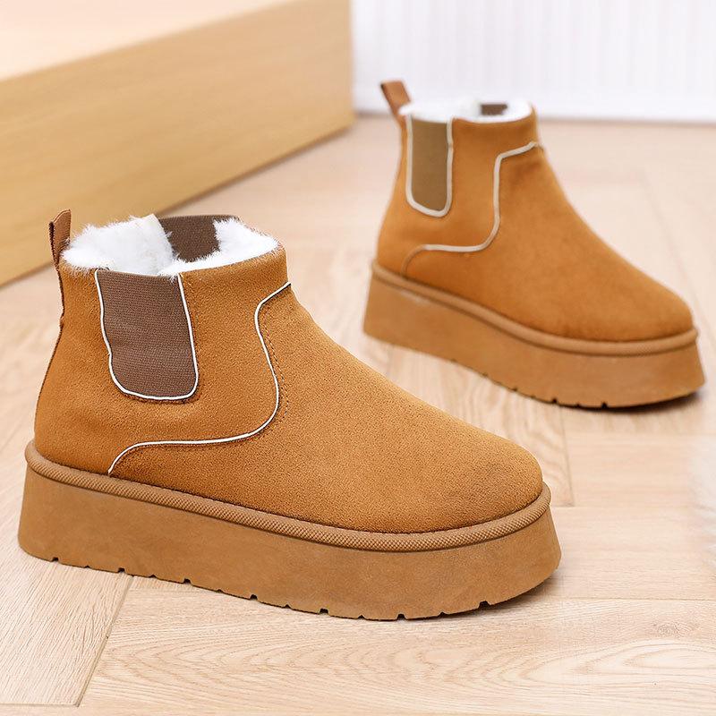 Winter new snow boots women's thick-soled large cotton boots piled and thickened solid color elastic cotton shoes