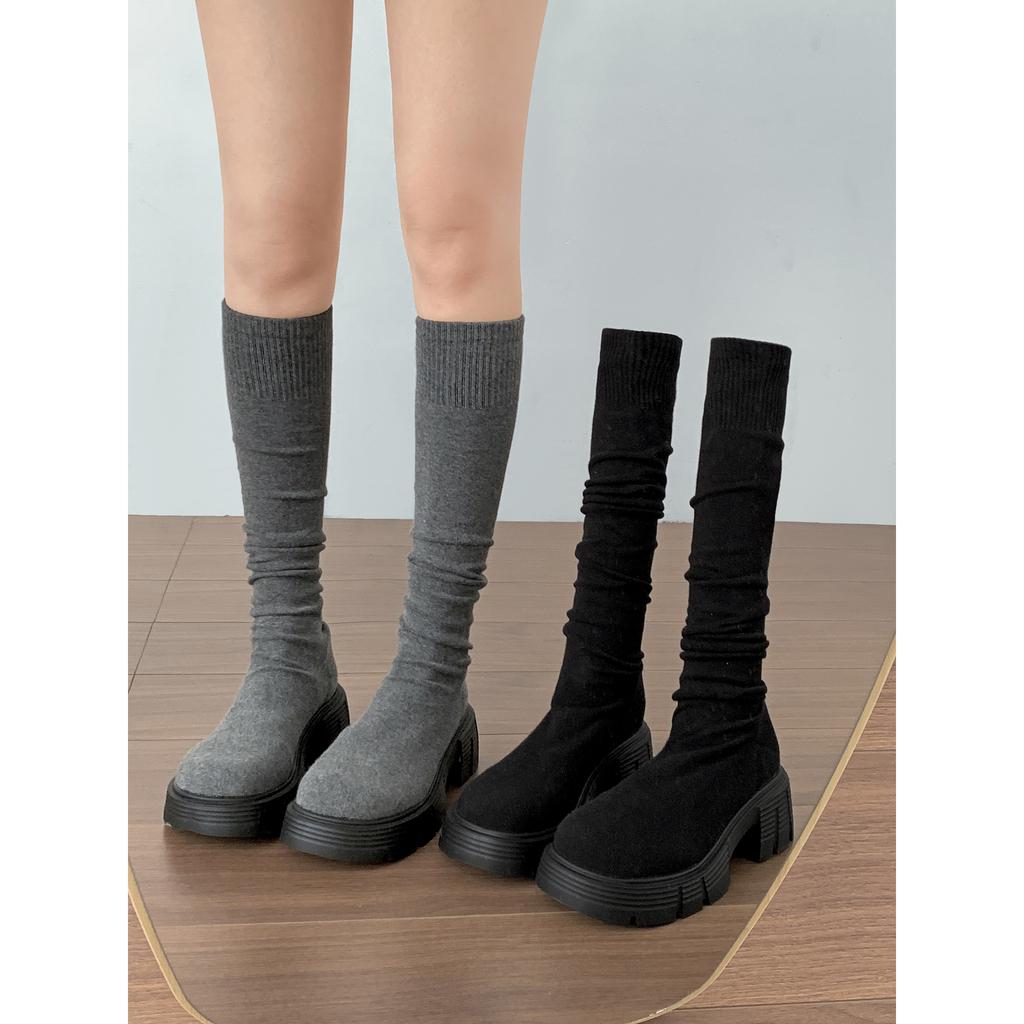 Queen Fan Retro Thick-soled Thick-heeled Boots Children's Boots 2025 New Autumn Knee-thin Elastic Socks Boots