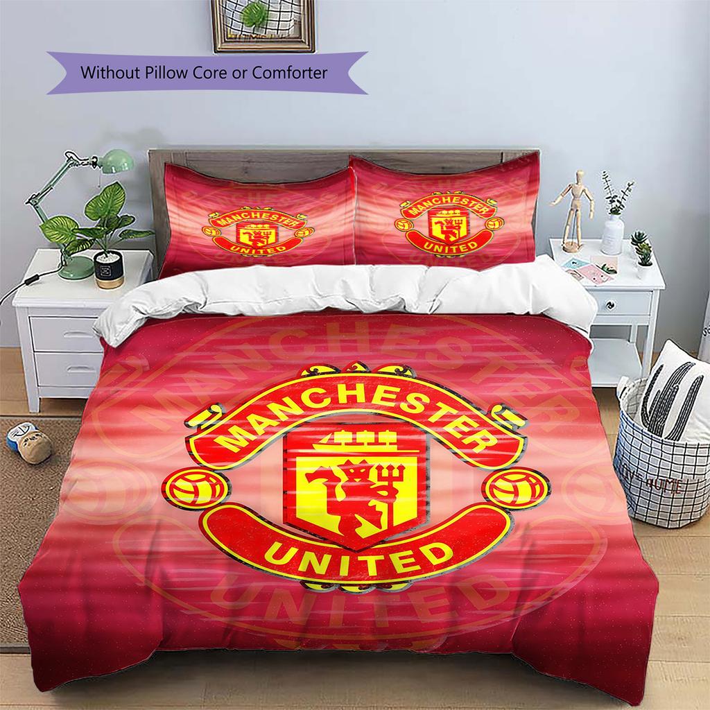 Man Utd2 Pattern Bedding Quilt Set Home Decoration Gift (1 * duvet cover + 2 * pillowcase without core)