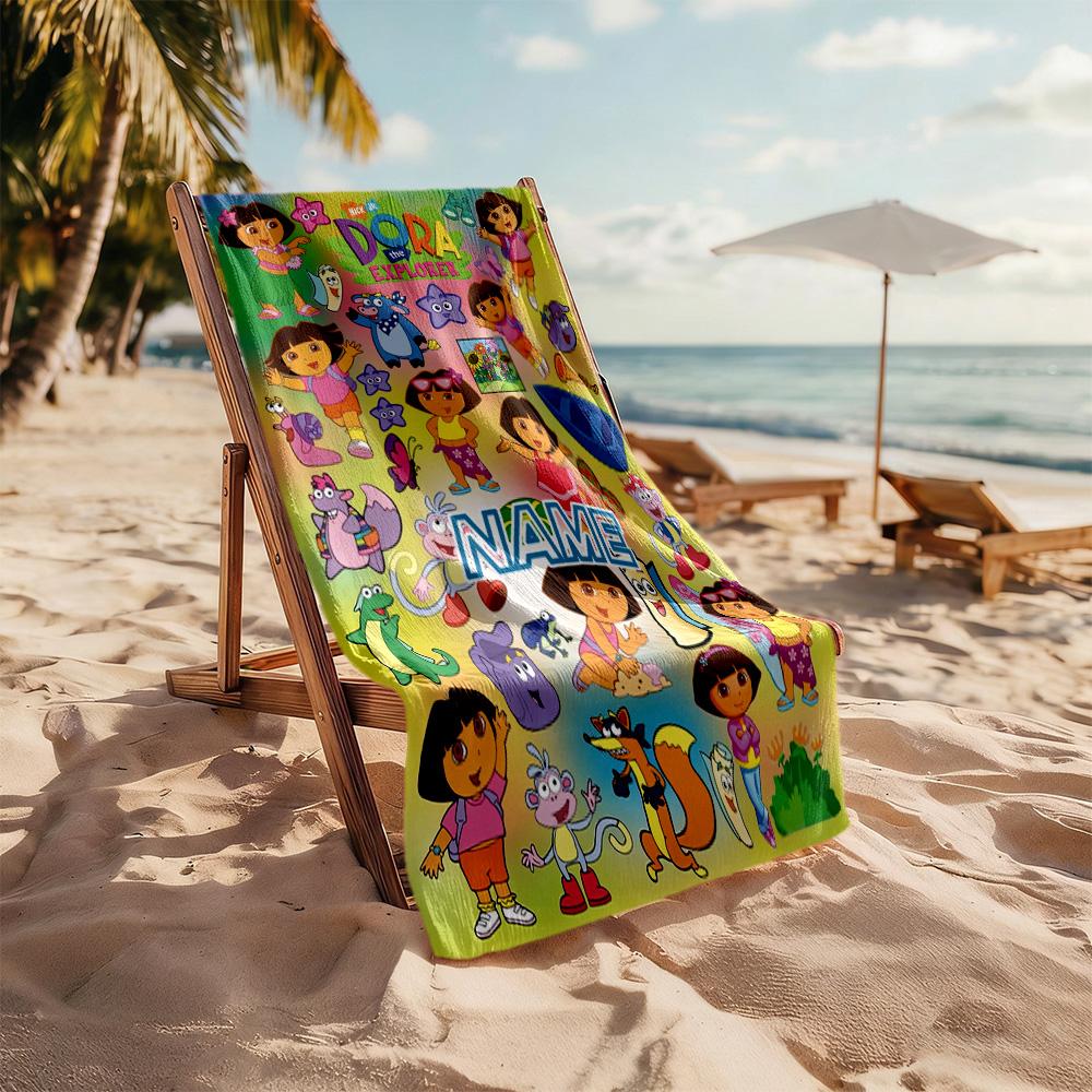 Dora Explorer Adventure Customize Your Name Beach Towel Super Soft & Absorbent Perfect for Traveling Yoga Camping and Swimming