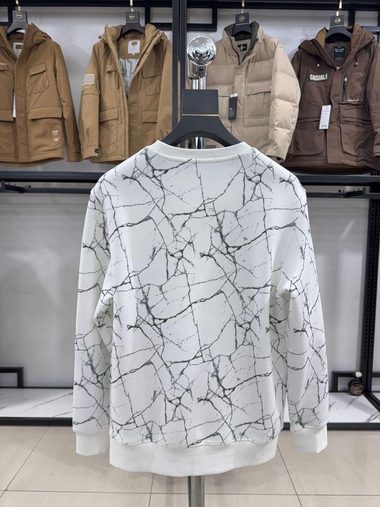 H Family Marble Print Casual Round Neck Hoodie - Warm, Long Sleeve Pullover for Men (3U063)