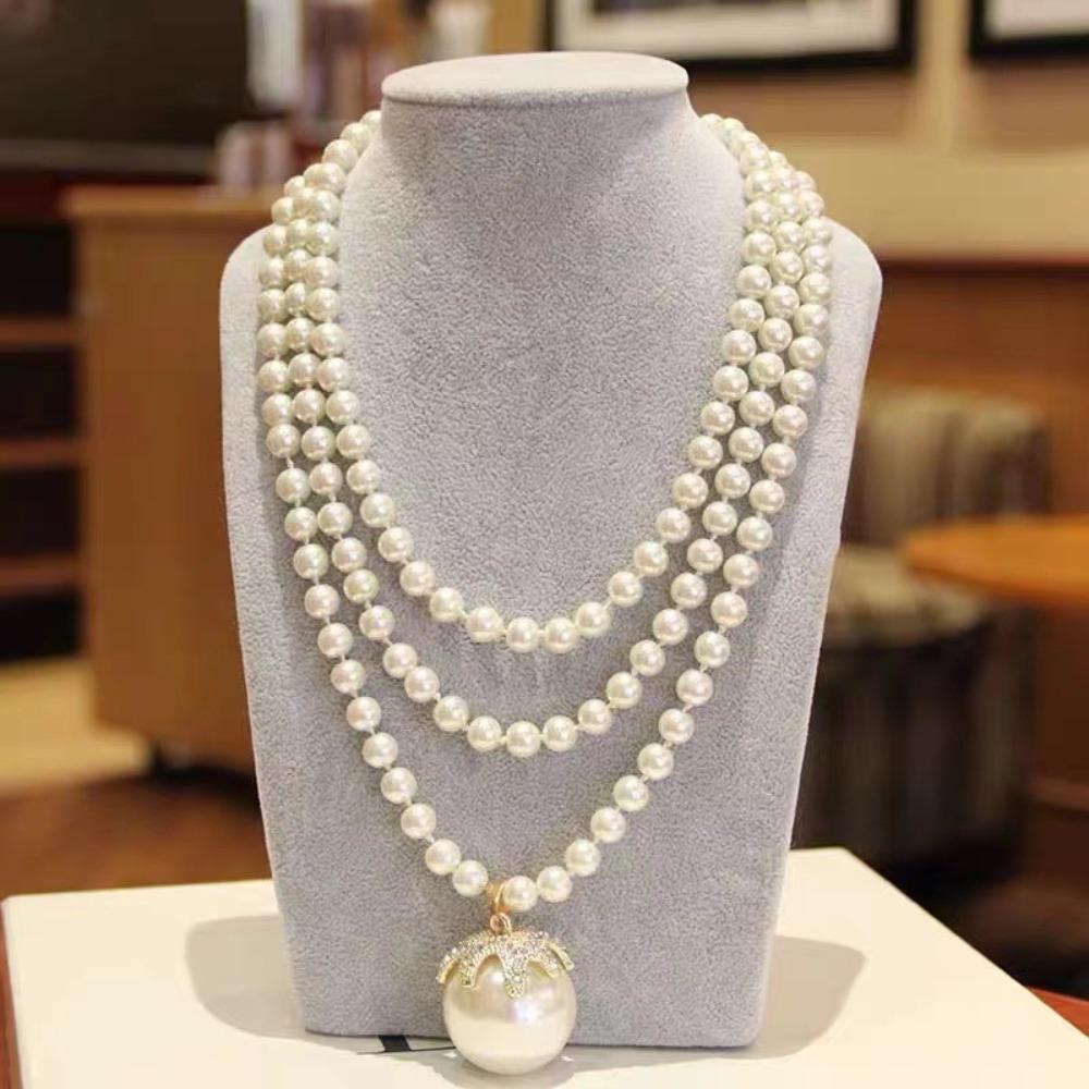 Pearl Beading Collarbone Necklace Stackable Neck Chain Choker Stylish Long Necklace Party Wear
