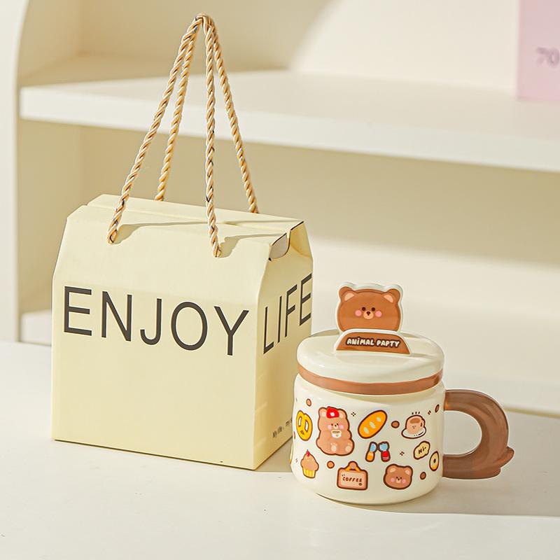 Cute Cartoon Cute Pet Doodle Animal Mug Office High value Water Cup Mobile Phone Stand Student Ceramic Cup