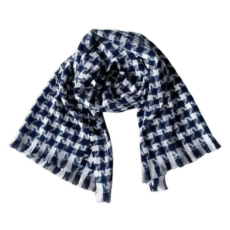 Foreign trade European and American new big thousand bird grid scarf women s autumn and winter Korean version thickened dual-purpose grid scarf shawl 200X68cm чёрный