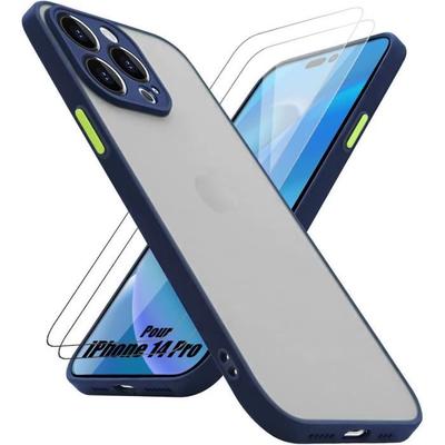 Schutzhülle - BOOLING - für iPhone 14 Pro - Ultradünnes Silikon - Marineblau - 2 gehärtete Gläser
