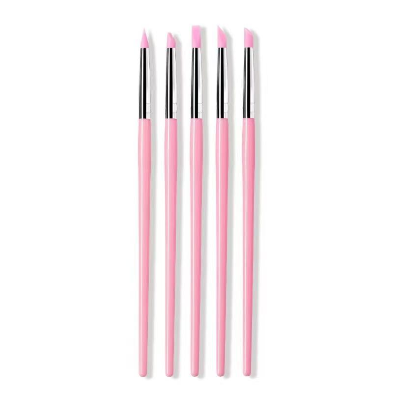 5Pcs/Set Silicone Nail Art Pen Brush UV Gel Polish Tip 3D Acrylic Flower Carving Embossing DIY Dotting Polish Brushes Sculpture Pen DIY Manicure Tool