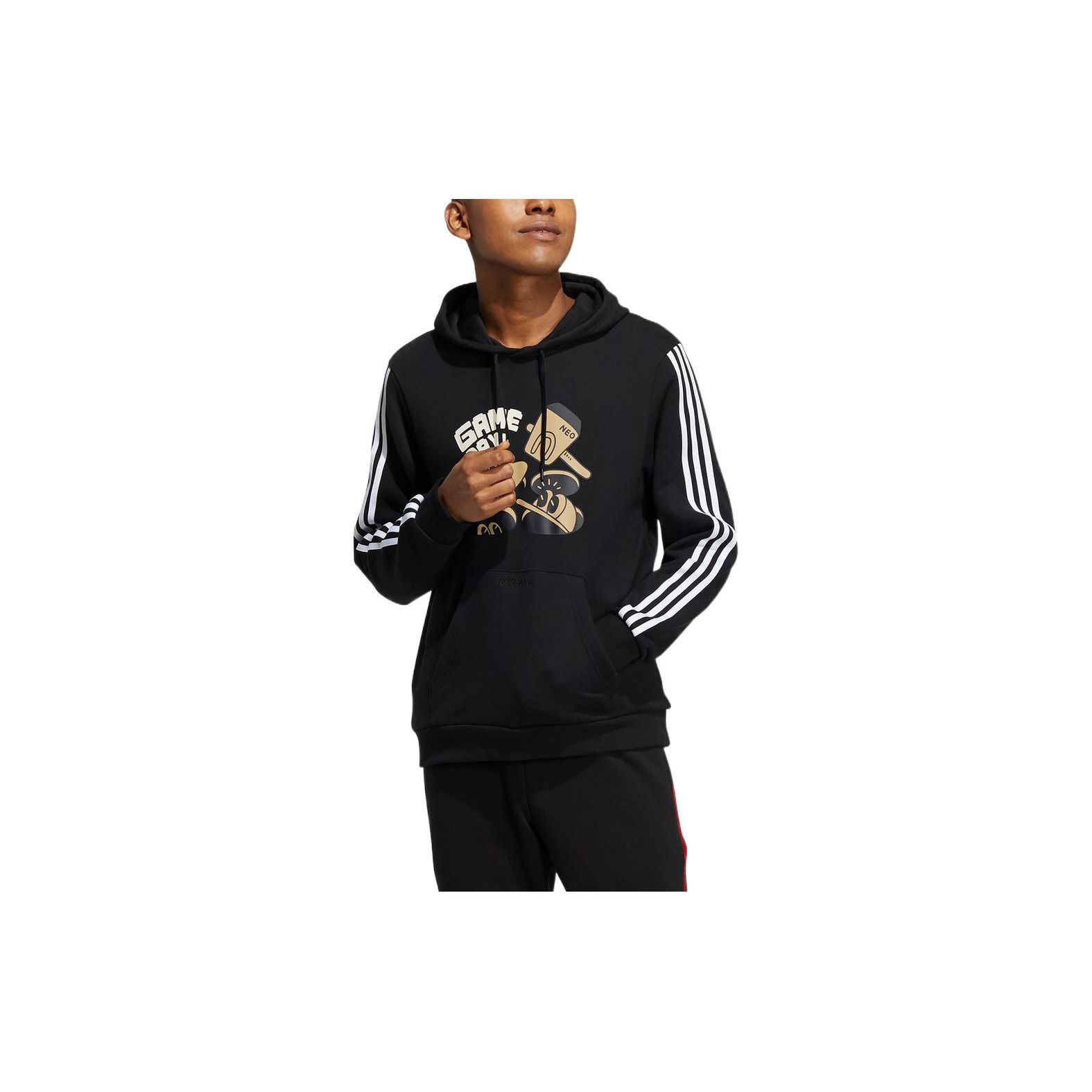 adidas Neo Men s Cartoon Alphabet Print Stripe Hoodie Black HA2251 S