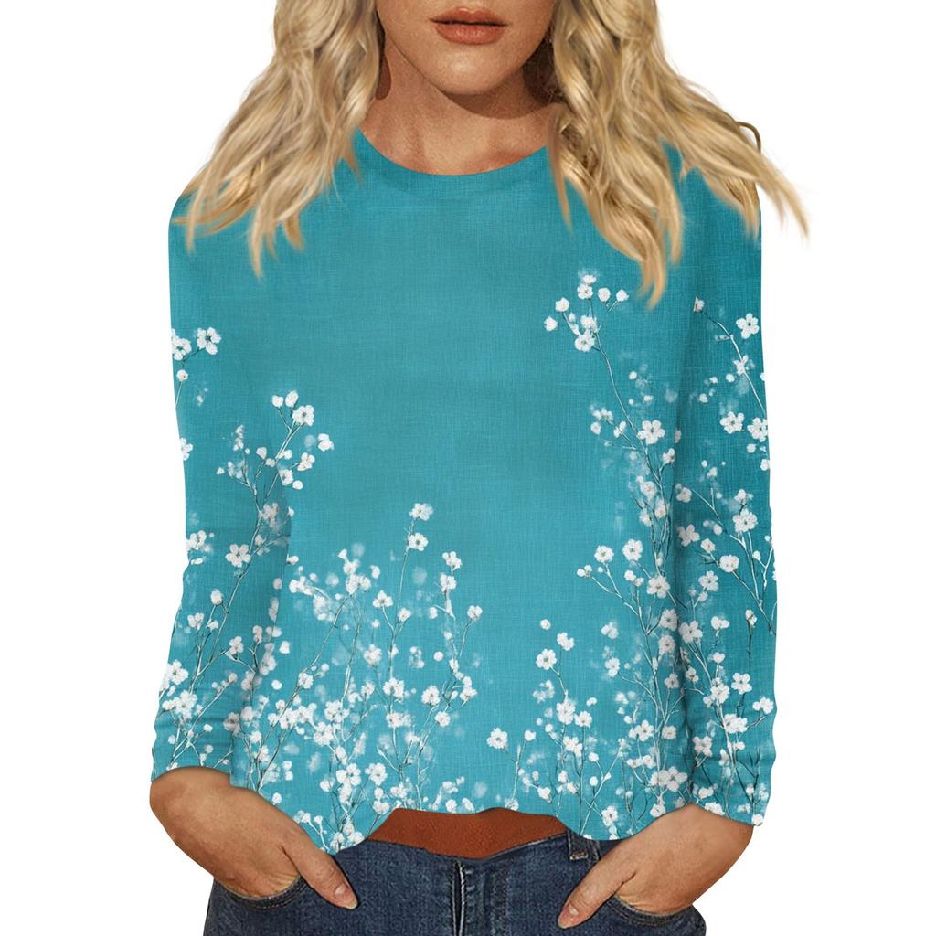 Women's Daily Casual Long-sleeved Printed O-neck Top