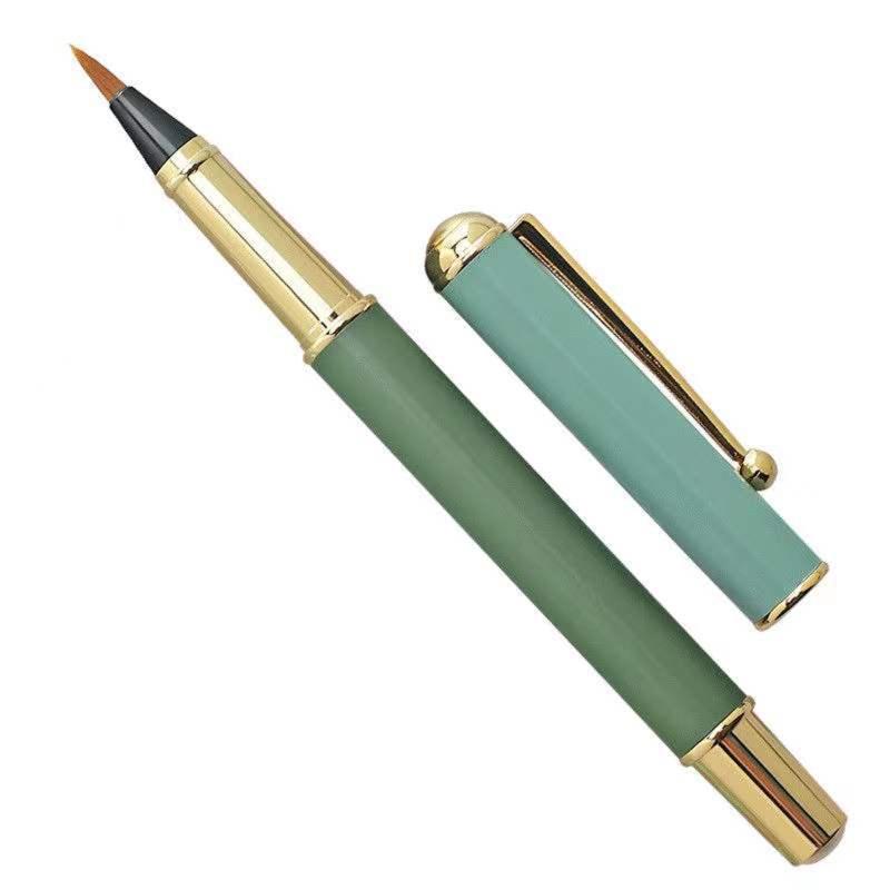 Portable Metal Chinese Brush Calligraphy Pen Piston-filled for Beginner Adult