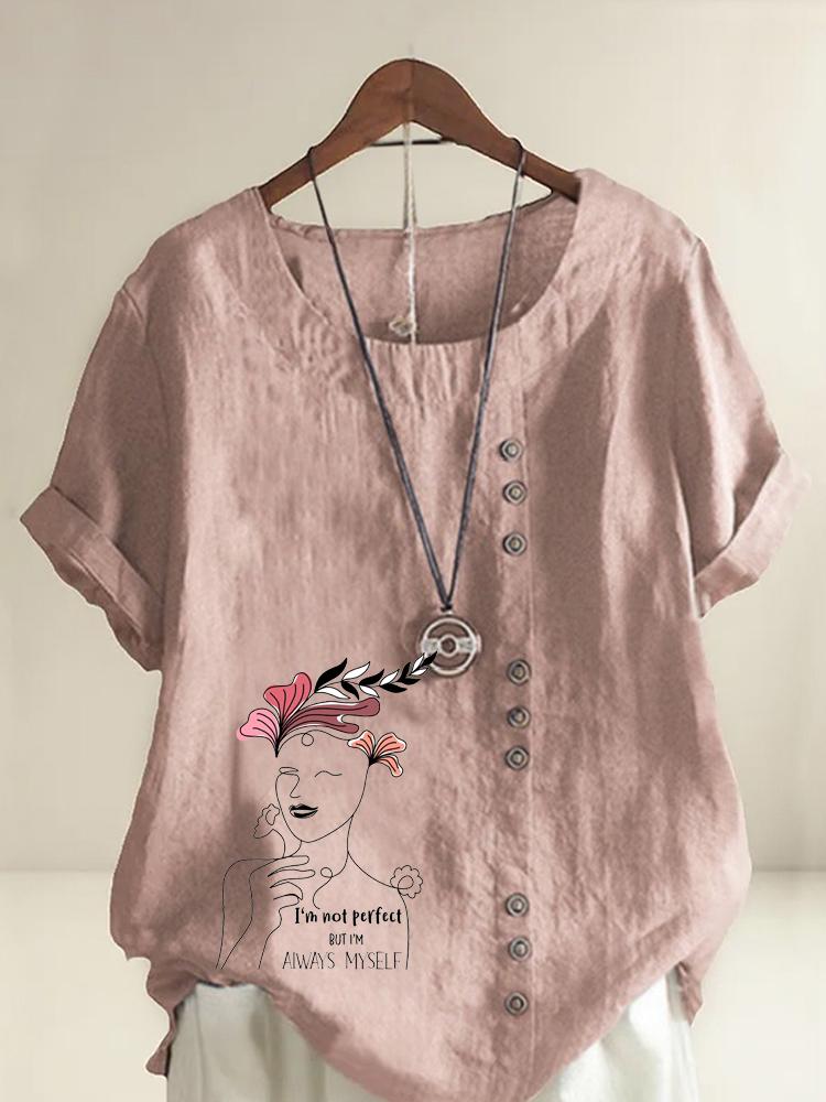 Women s Fashion Ladies  Alphabet Print Shot Sleeve T-shirt Loose Cotton Shirt Casual Loose Summer Plus Size Blouse Tops S