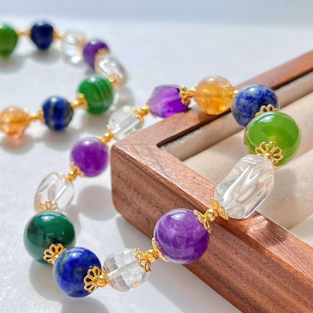High Quality Retro Natural Yellow Tower Crystal White Crystal Amethyst Tianhe Stone Powder Crystal Bracelet Bracelet.