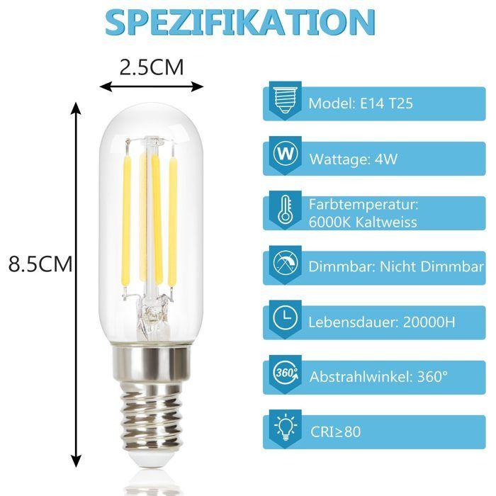 Ampoules LED E14 - NETTLIFE - T25 - 4W - Blanc froid 6000K - Lot de 4
