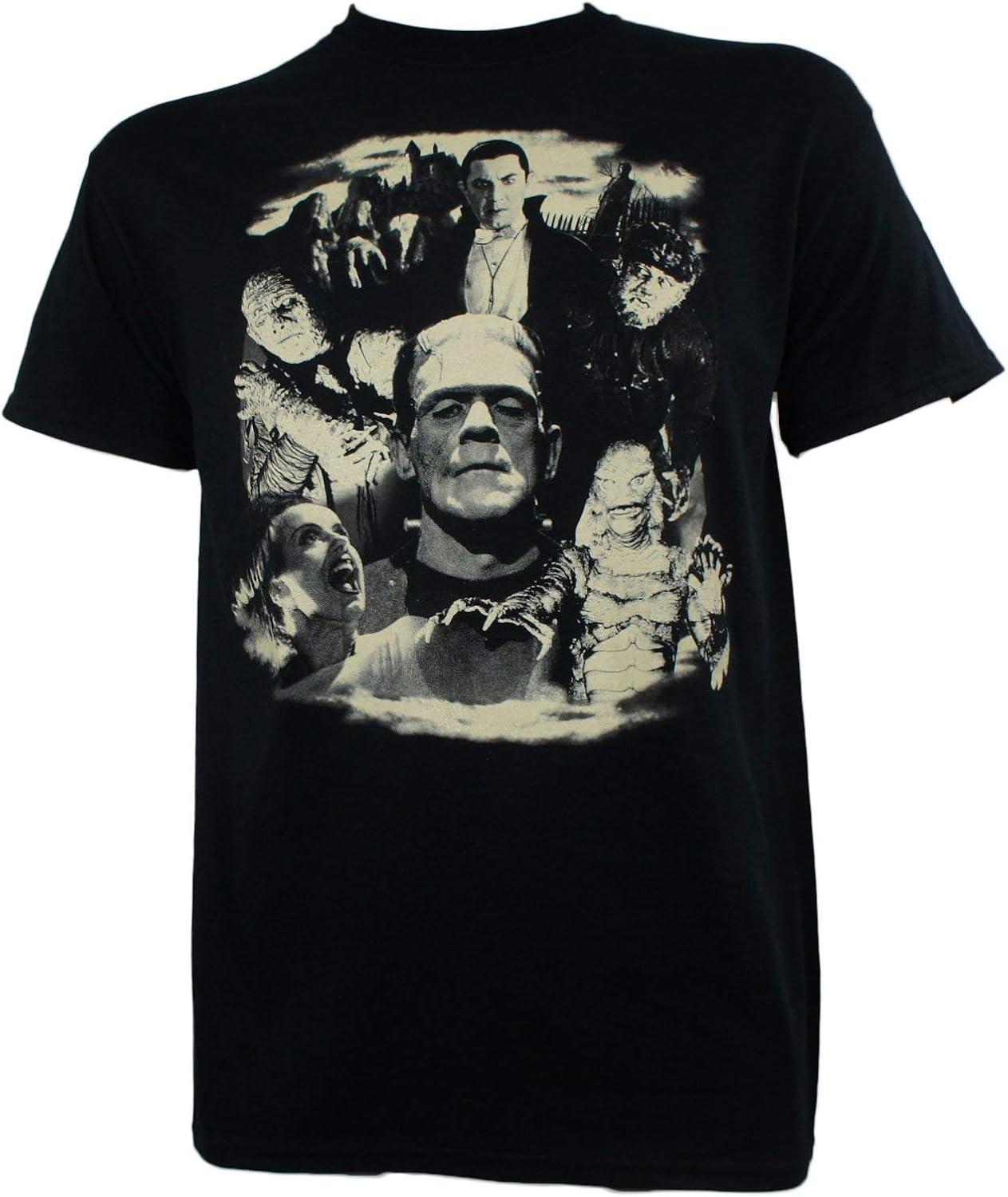 

Universal Monsters Mens Collage Dracula Frankenstein Bride Glow T-Shirt XXXXXL чорний