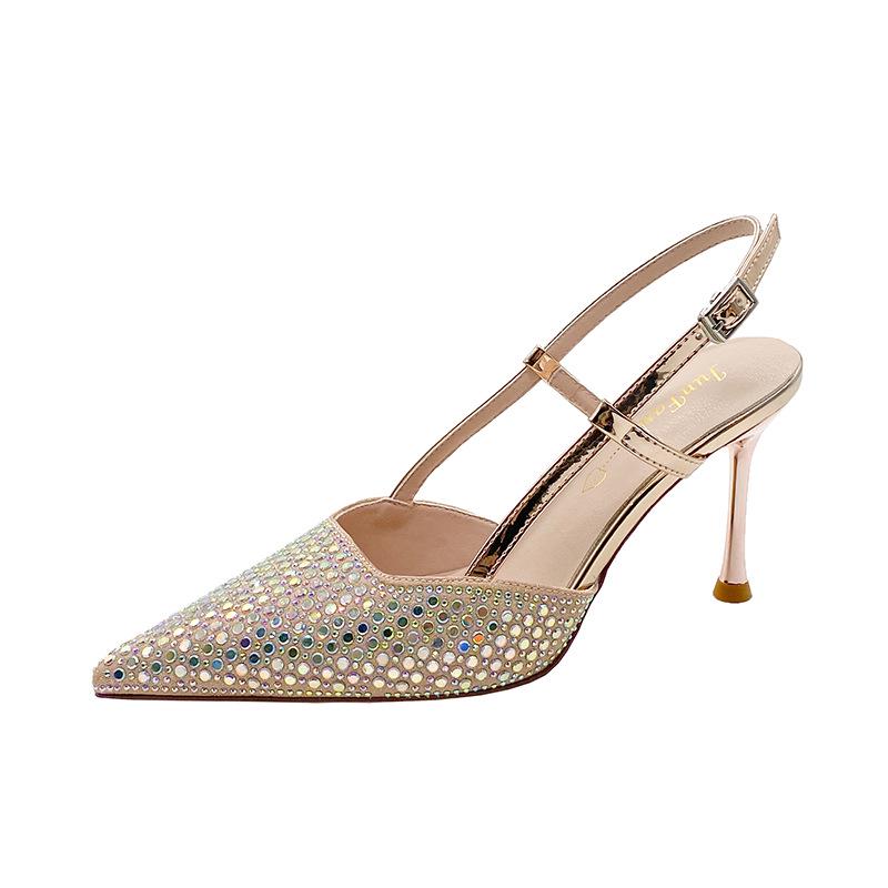 2025 Elegant Rhinestone Backless Stiletto Heels: Closed Toe, Versatile Single Strap Women s Sandals 35