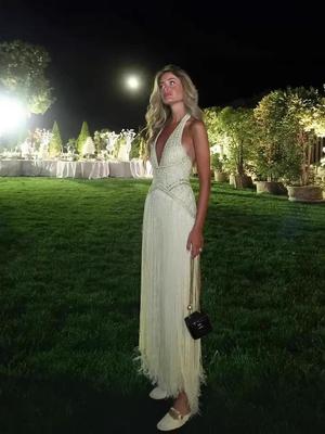 2026 Stylish Women's Solid Color Mesh Rhinestone Sleeveless Long Dress