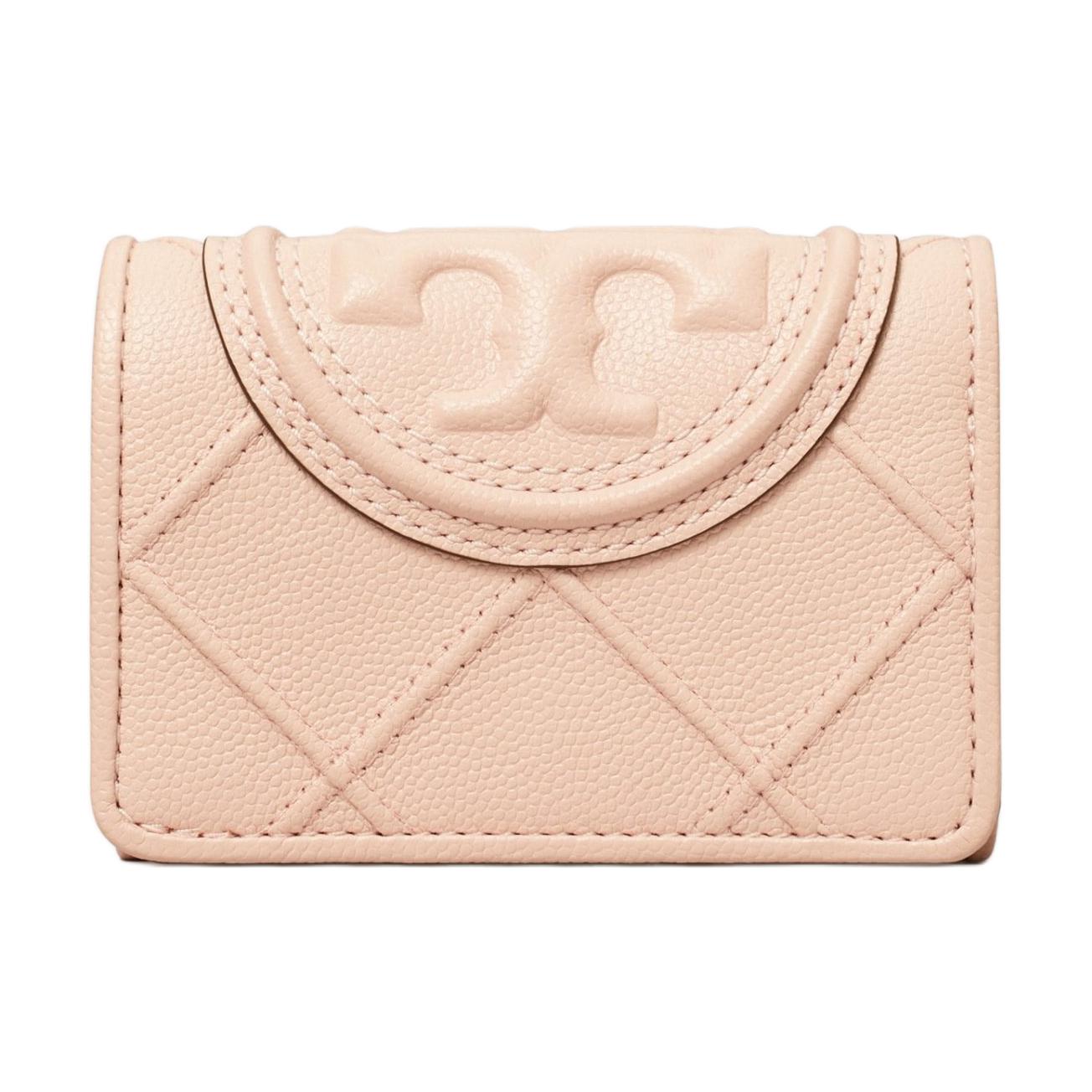 

Tory Burch Fleming Pleated Quilted Snap Closure Embossed Leather Wallet Small Women wallet Pink 158612-650 Basic Set (Bag+Dust Bag)
