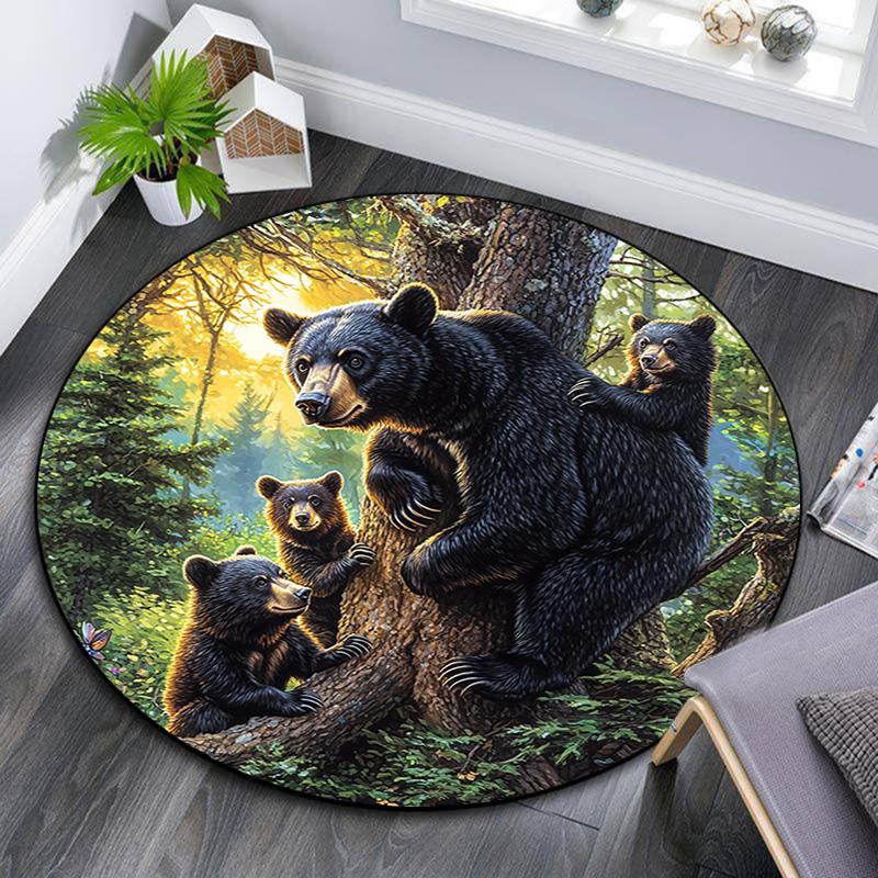 Black Bear Round Area Rug,Carpet Rug for Living Room Bedroom Sofa Playroom Decor,Non-slip Floor Mat