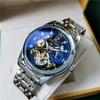 AOKULASIC 1701C Ceas Automatic Schelet pentru Bărbați Diamant Încrustat Cadran Roman Fază a Lunii Oțel Inoxidabil Ceas de Mână Mecanic
