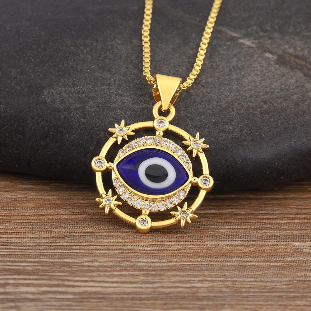 Nidin New Fashion Shiny Zircon Hollow Design Evil Eye Pendant Necklace For Women Aesthetic Lucky Clavicle Chain Accessories Gift
