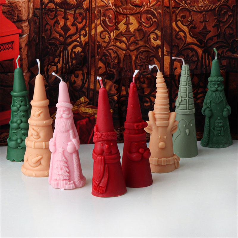 3D Santa Claus Relief Cylindrical Candle Silicone Mold Snowman Reindeer Christmas Tree Silicone Candle Molds Christmas Gift