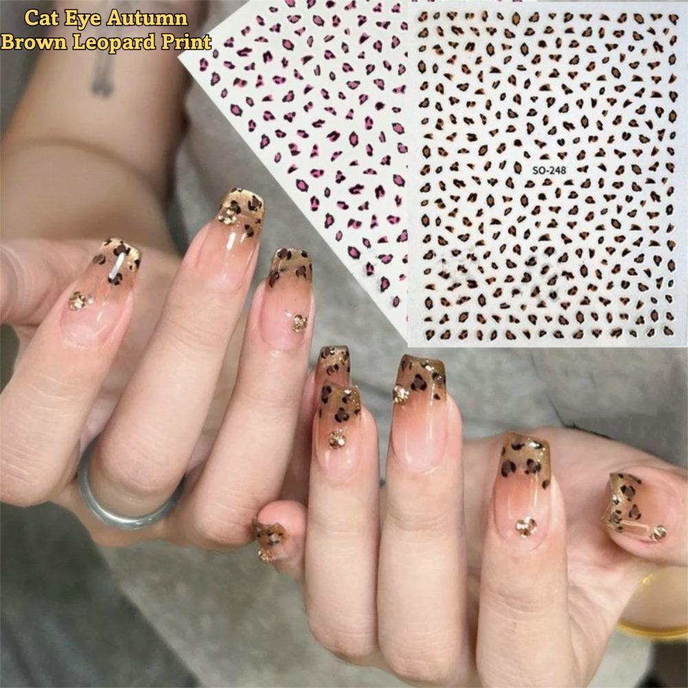 Brown Black Pink Colors Leopard Print Nail Stickers Self-Adhesive Nail Sliders  DIY Nail Decoration