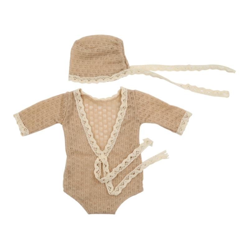 Knitting Mohair Photography Props Baby Shooting Outfits with Headwear Romper Skin-Friendly Dress for Newborns 2Pieces 1