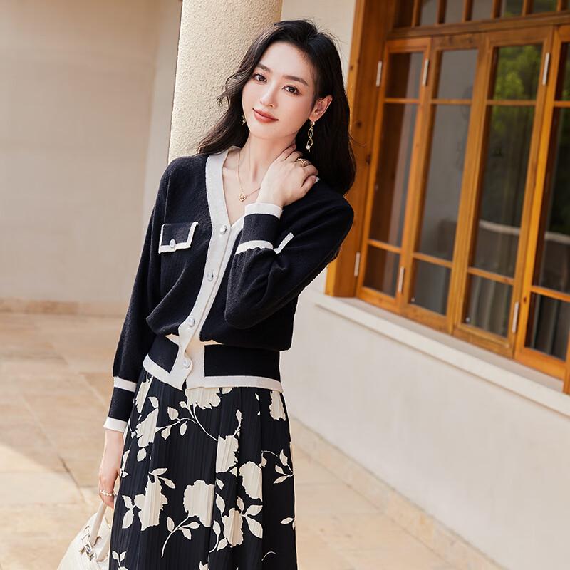 

VICTORIA&VERA Women s V-Neck Color Block Knit Cardigan XL