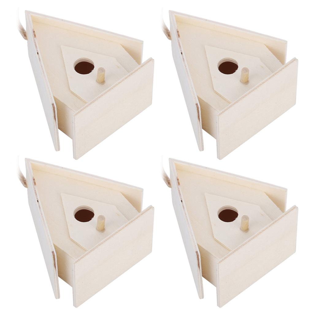 4Pcs Mini Hanging Wooden Bird House Nests Cage Ornament Crafts for Garden Courtyard Decor