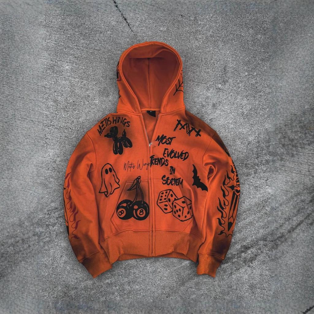 European and American personalized street trendy brand y2k couple hooded sweater American retro camouflage printed zipper jacket