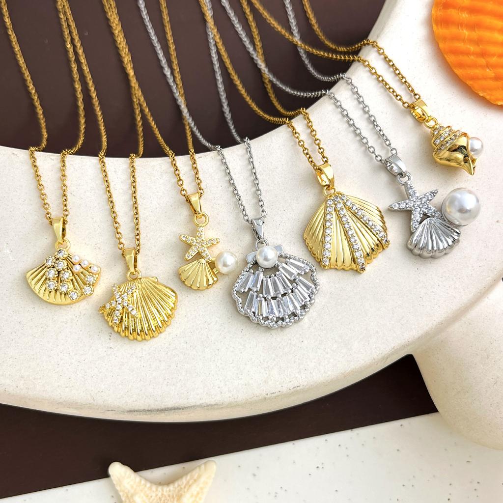 Ozeanmuschel Halskettenanhänger für Damen - Schlichtes Design für den Strandurlaub - Schlüsselbein-Kette