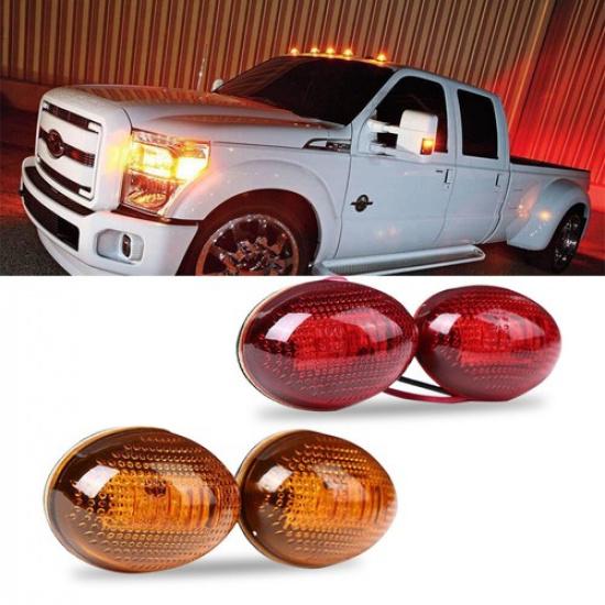 For 99-10 Ford F350 Red Amber Side Fender Marker Bed Dually LED Light Kit