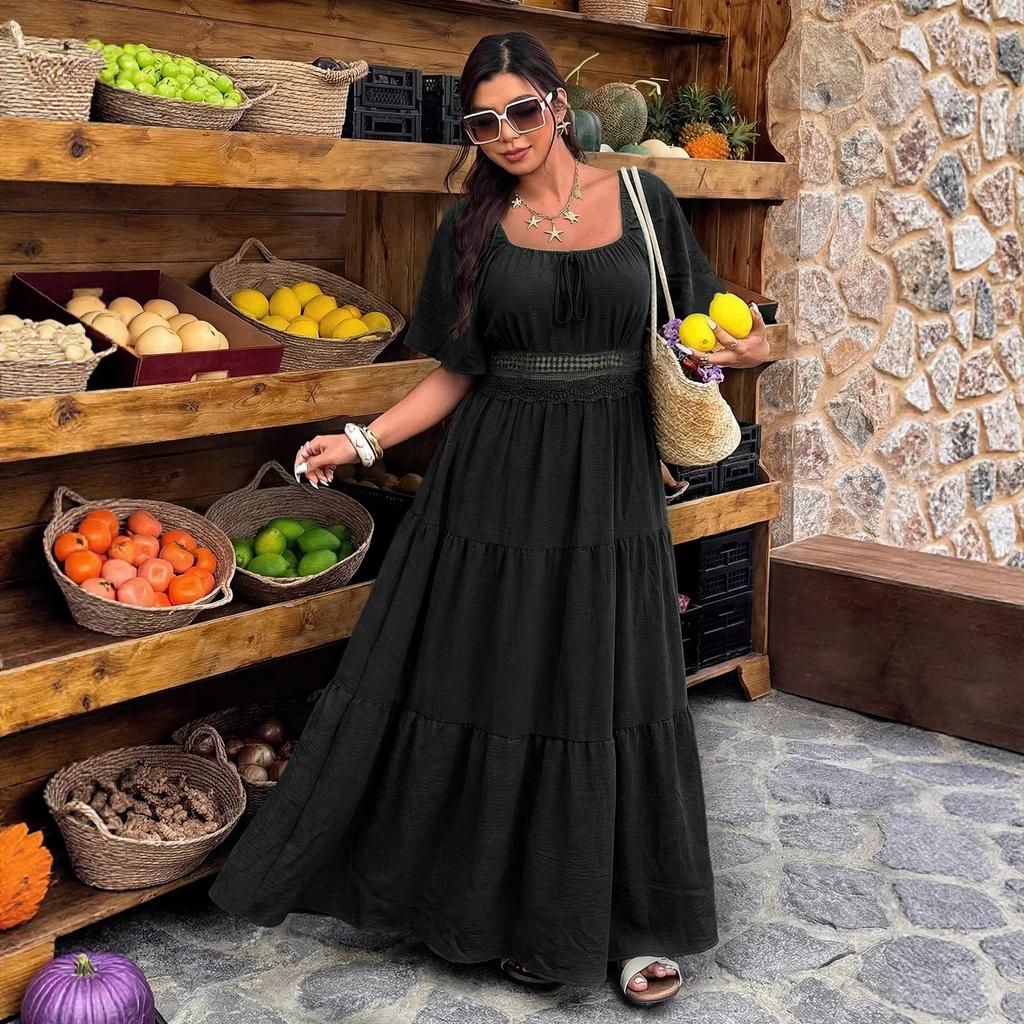 New Style Dress - Spring Vintage Square-neck Printed Oversized Short-sleeved Dress