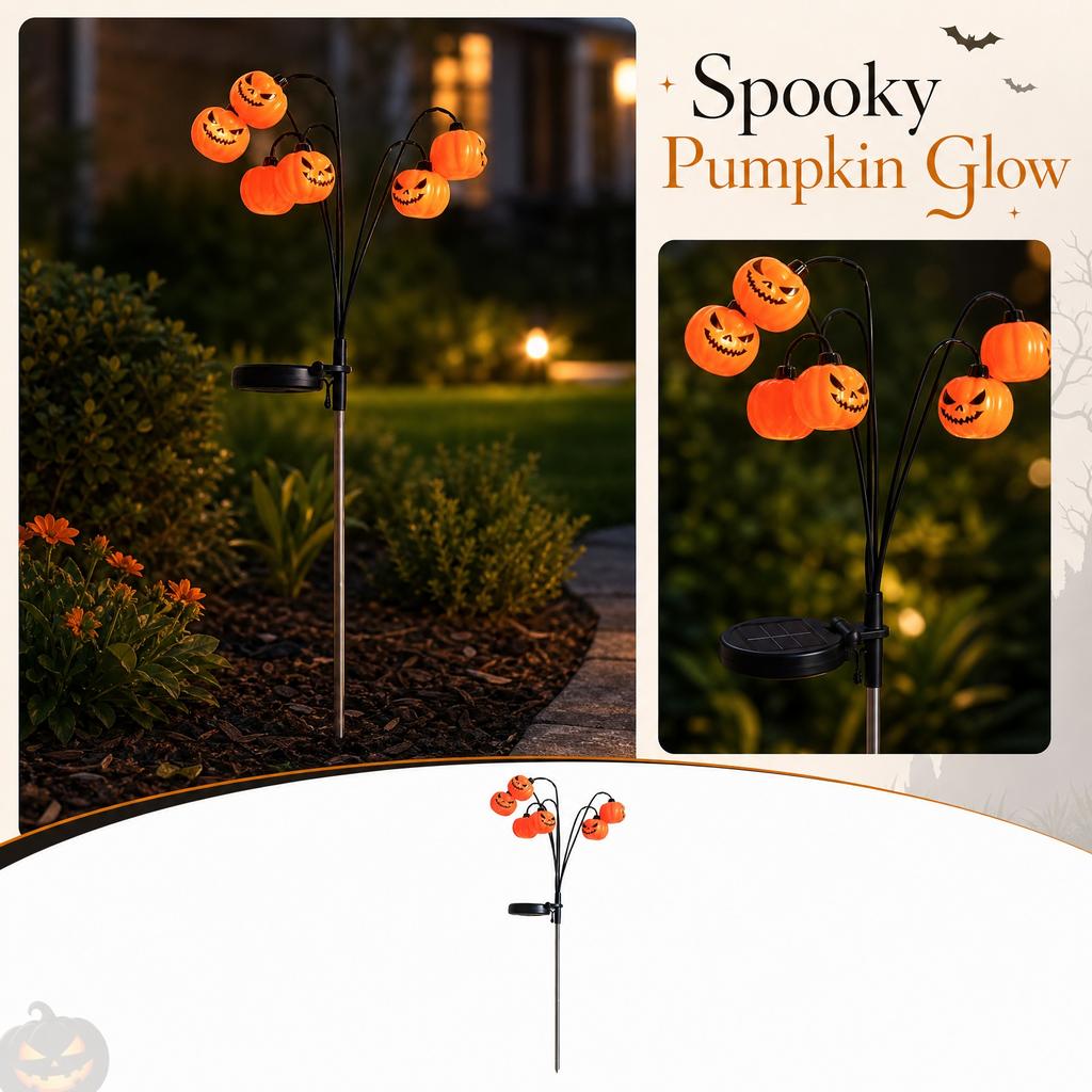 Solar Powered Pumpkin Garden Stake Light Outdoor Yard Pathway Decoration Halloween Themed Pumpkin Lantern for Lawn and Porch