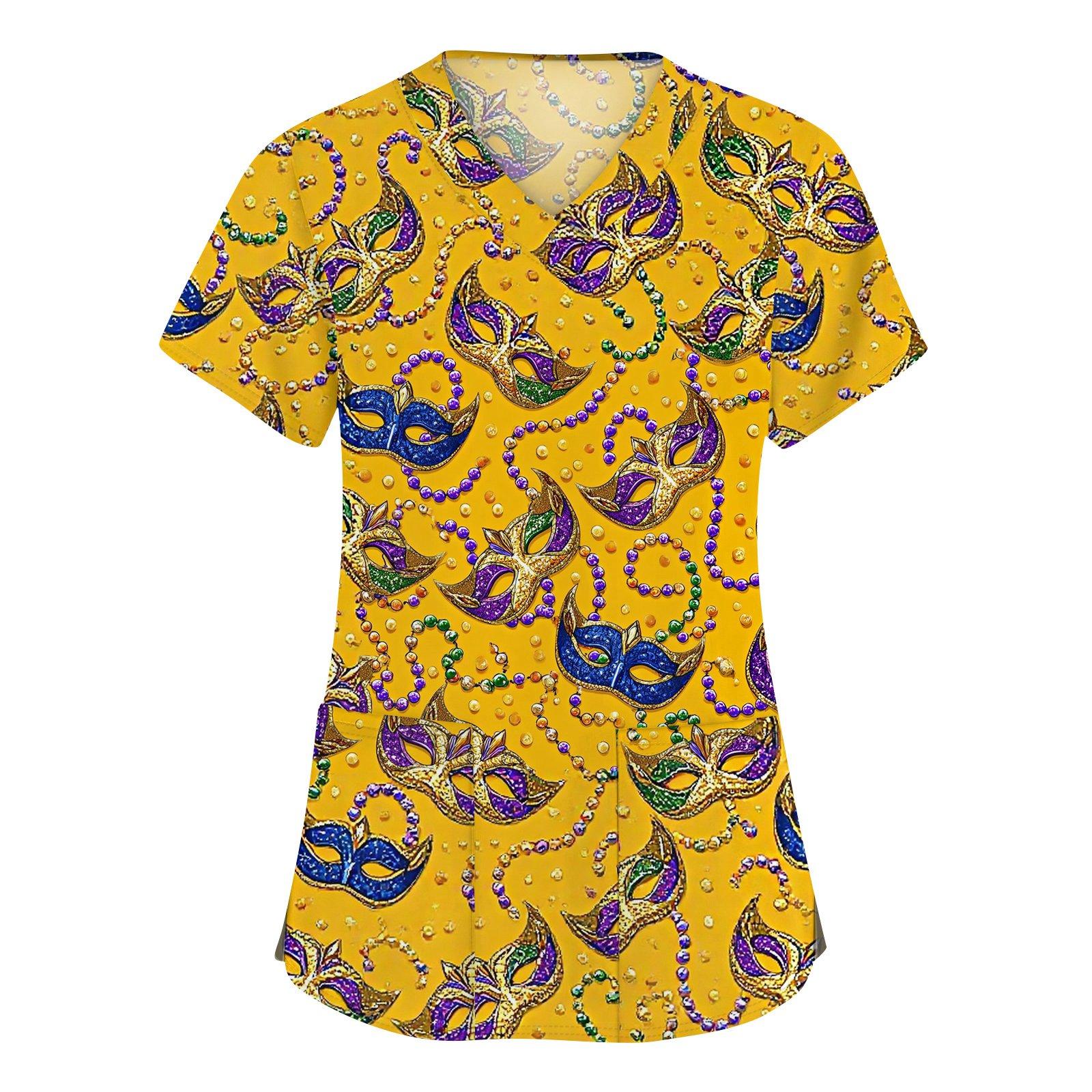 

Women s Fashion V-neck Short Sleeve Workwear With Pockets Printed Tops XXXL помаранчевий