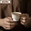 2pc/lot Plant Ash Handmade Relief High Foot Teacup Retro Tea Bowl Mug Tea-tasting Fragrance Cup Jianzhan Master Cups Cafes 45ml