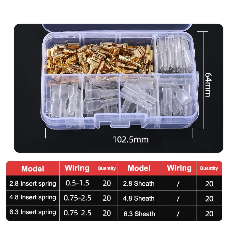 Złącza płaskie 2,8 mm 4,8 mm 6,3 mm, Złącza szybkozłączki męskie i żeńskie, Zestaw asortymentowy w pudełku z osłoną PVC