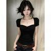 French pure desire beautiful square collar short-sleeved t-shirt Spice Girl design sense niche waist thin huge good-looking top tide